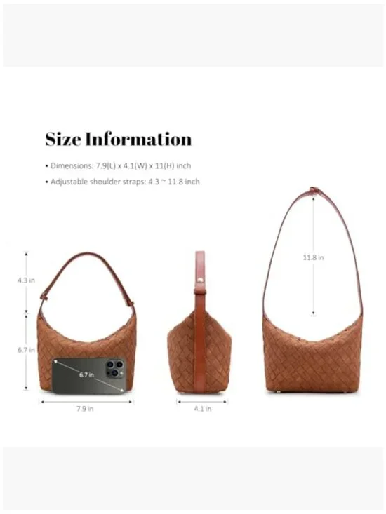 Vegan Leather Woven Shoulder Bag Hobo Purse Satchel - Picture 4 of 7